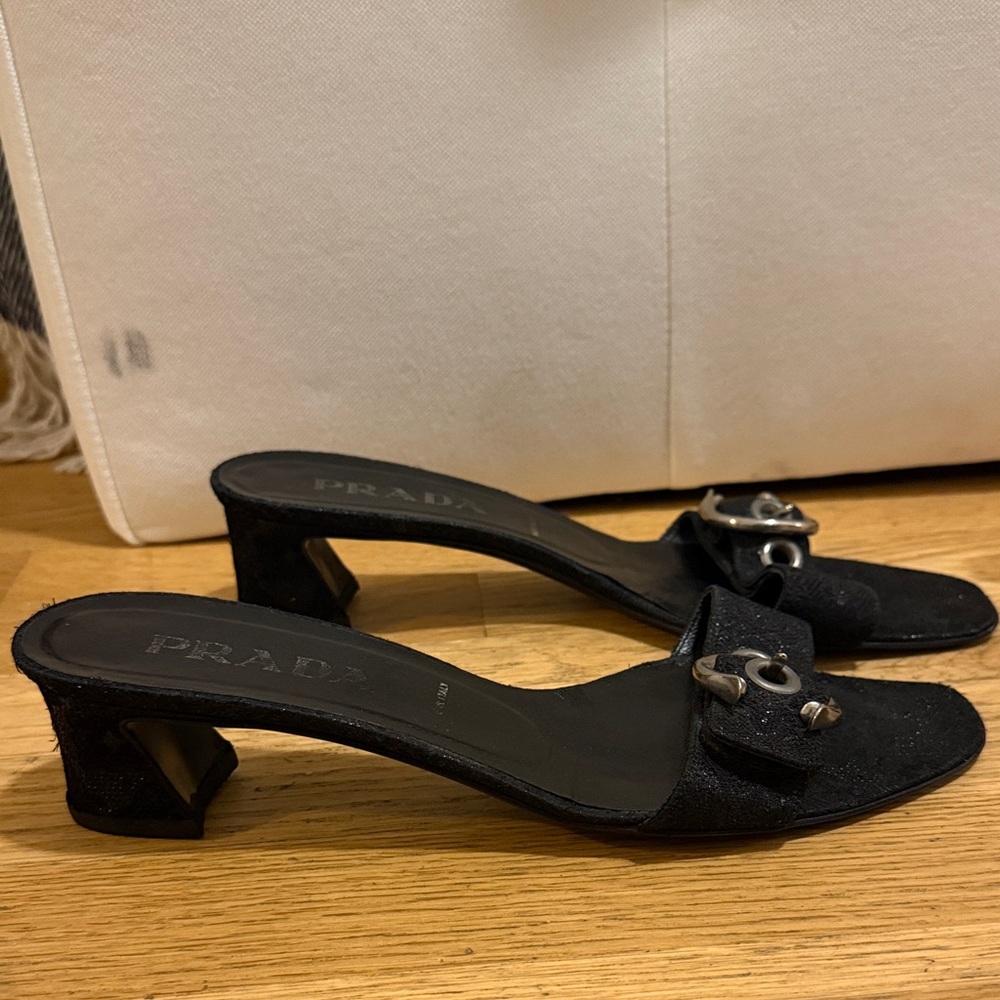 90s Vintage Prada Black Women's Heeled Sandals